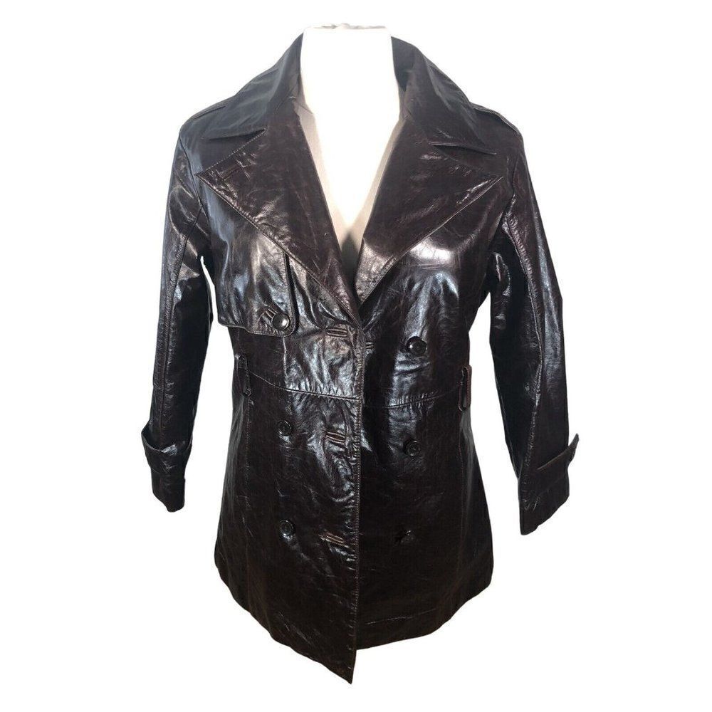 True Vintage 70's Wilsons Leather Women's Brown L Dbl Breast Spread Collar Disco